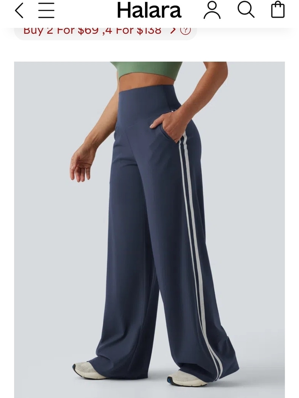 HALARA Navy Wide-Leg Track Pants with White Side Stripes